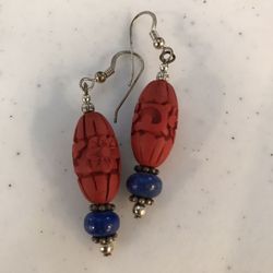 Cinnabar and Lapis Lazuli Earrings