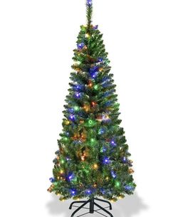 4.5 ft. Pre-Lit Hinged Artificial Fir Pencil Christmas Tree with 150 Multi-Color Light