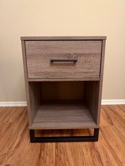 Gray Wood Nightstand with Drawer and Shelf