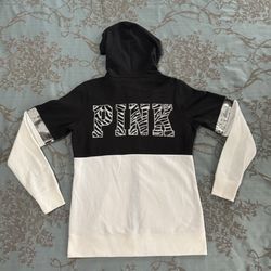 Victoria's Secret PINK Black White Zebra Bling Full Zip Hoodie Women Size Medium