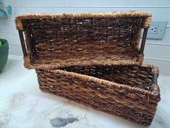 Espresso Woven Basket w/handles - 16"W x 7"D x 4.5"H - Set of 2