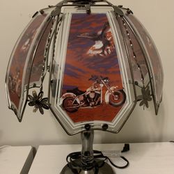 Vintage OK lighting Touch lamp Glass Panels & Shade Motorcycle Eagle 