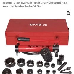 10 Ton Hydraulic Punch Driver Kit Manual Hole Knockout Puncher Tool w/ 6 Dies for $90
