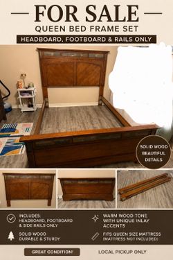 QUEEN BED FRAME SET HEADBOARD, FOOTBOARD & RAILS ONLY