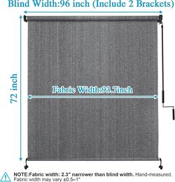 Outdoor Roller Shade 8'(W) X 6'(H), Exterior Cordless Patio Shades Roll Up Outdoor Blinds with 90% UV Protection, Two-Section Poles with One-Piece Fab