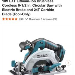 Makita 18V LXT Lithium-Ion Brushless Cordless 6-1/2 in. Circular Saw with Electric Brake and 24T Carbide Blade (Tool-Only)