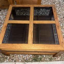 Vintage Solid Wood & Glass Coffee Table 
