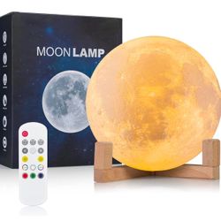 Moon Lamp, Wall-Mounted Kids Night Light, 2021 Upgraded 5.96 Inch 18 Colors Sliding/Remote Control Moon Light with Unique Stand, Timing, USB Rechargea