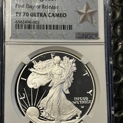 2022 W $1 NGC PF70 Ultra Cameo Proof Silver Eagle First Day Of Issue