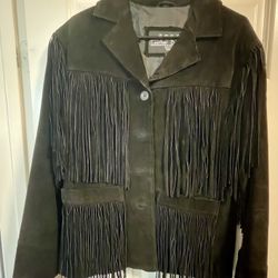 Cool Vintage Suede Leather Fringe Jacket - Size Small