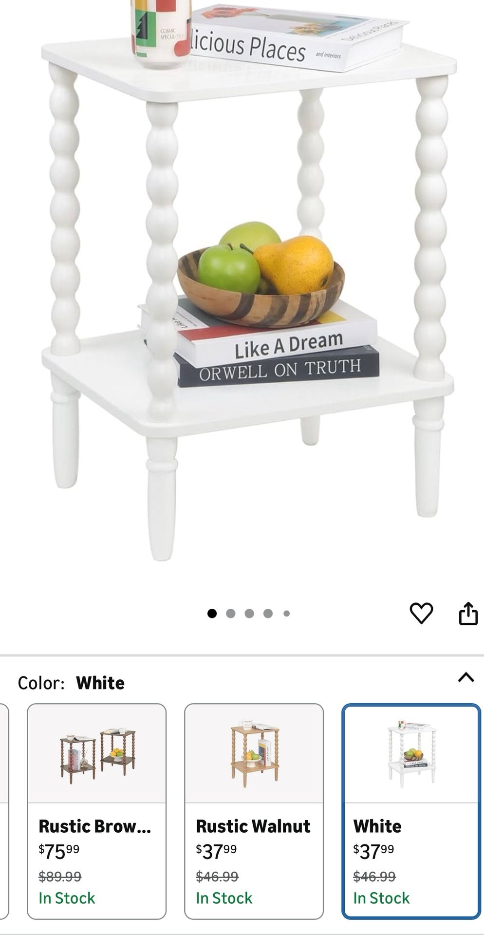 White End Table, Small Side Table with Storage Shelf, 2-Tier Modern NightStand for Bedroom, Living Room, Small Spaces (White)