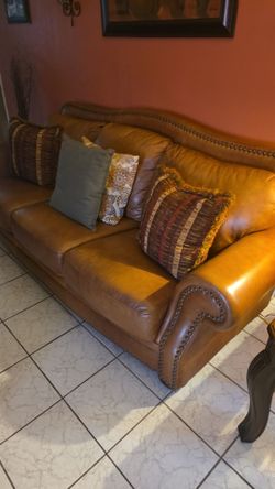 Brown Leather Sofa & Love Seat