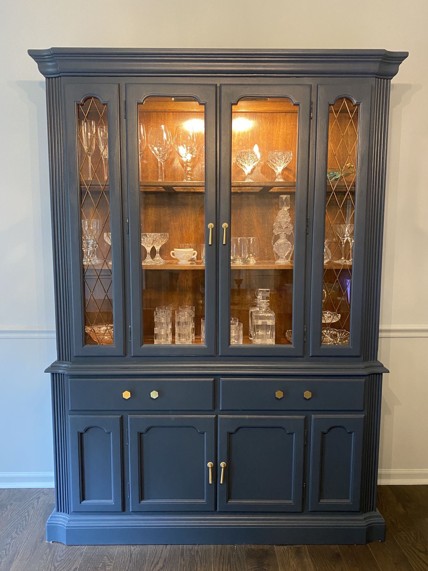 Navy Blue China Cabinet With Lights