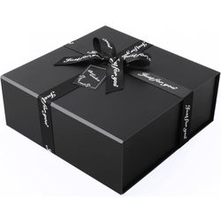 JiaWei Gift Box 10.62×10.23×3.93 Inches, Gift Box with Bow,Halloween Thanksgiving Christmas Children's Day, Black Bridesmaid Proposal Box, Decorative 