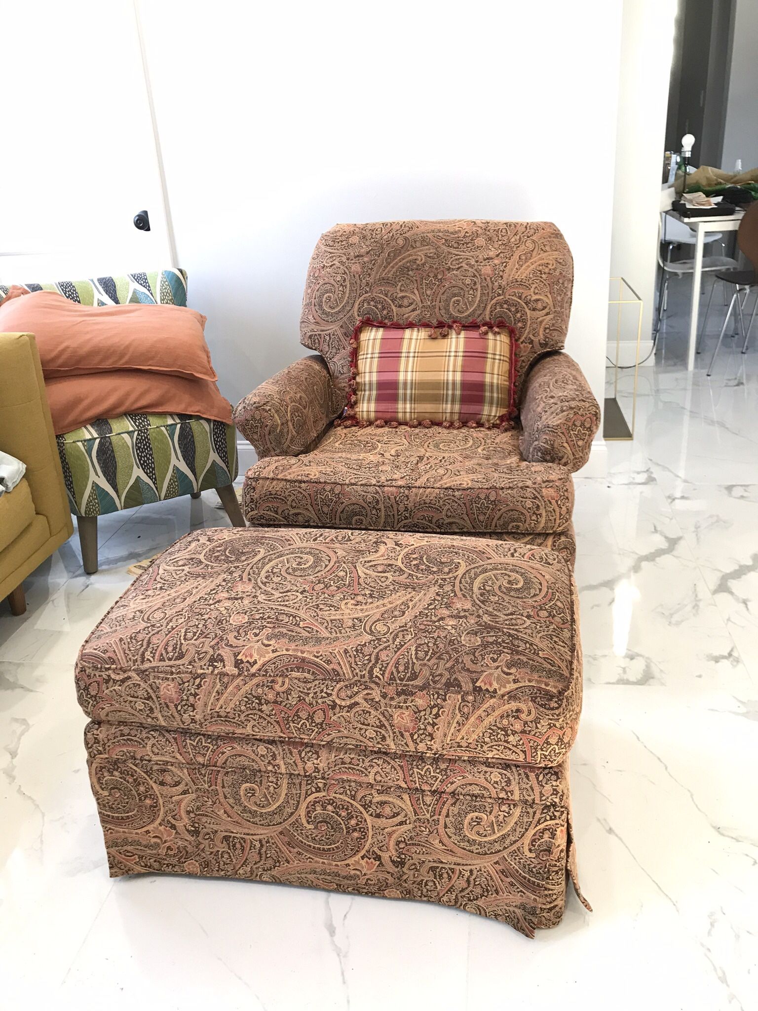 Calico Corner Red Chair And Ottoman