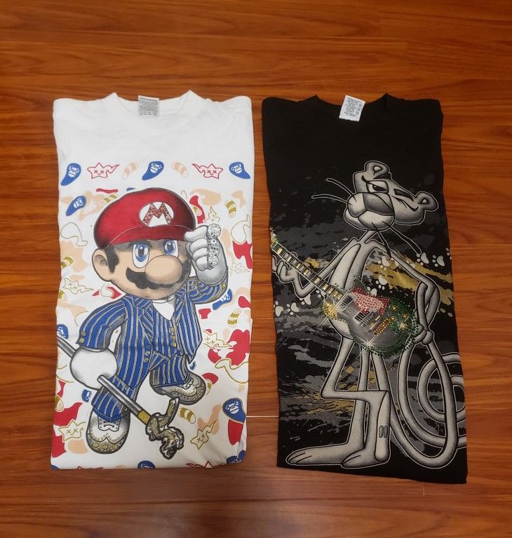 Vintage PRO SUPER MARIO & PINK PANTER HIP-HOP T-SHIRTS MENS SIZE 4XL BIG &TALL