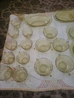 Vintage Yellow Depression Glass Plates, Cops, and Dishes