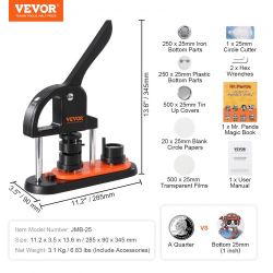 Button Maker Machine, 0.98 inch/25mm Pin Maker with 500pcs Button Parts, Button Maker with Panda Magic Book, Ergonomic Arc Handle Punch Press Kit, For