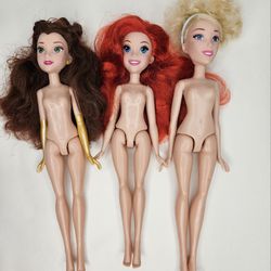 TLC Disney Princess Royal Shimmer Doll Lot Of 3