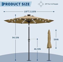 10FT Patio Umbrella - Outdoor Table Umbrella with Smooth Crank Lift, Push Button Tilt and 8 Sturdy Ribs - Market Umbrella UV Protection Waterproof