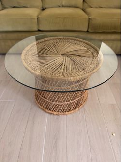 Round rattan drum coffee table