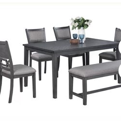 Dining table set with chairs and bench
