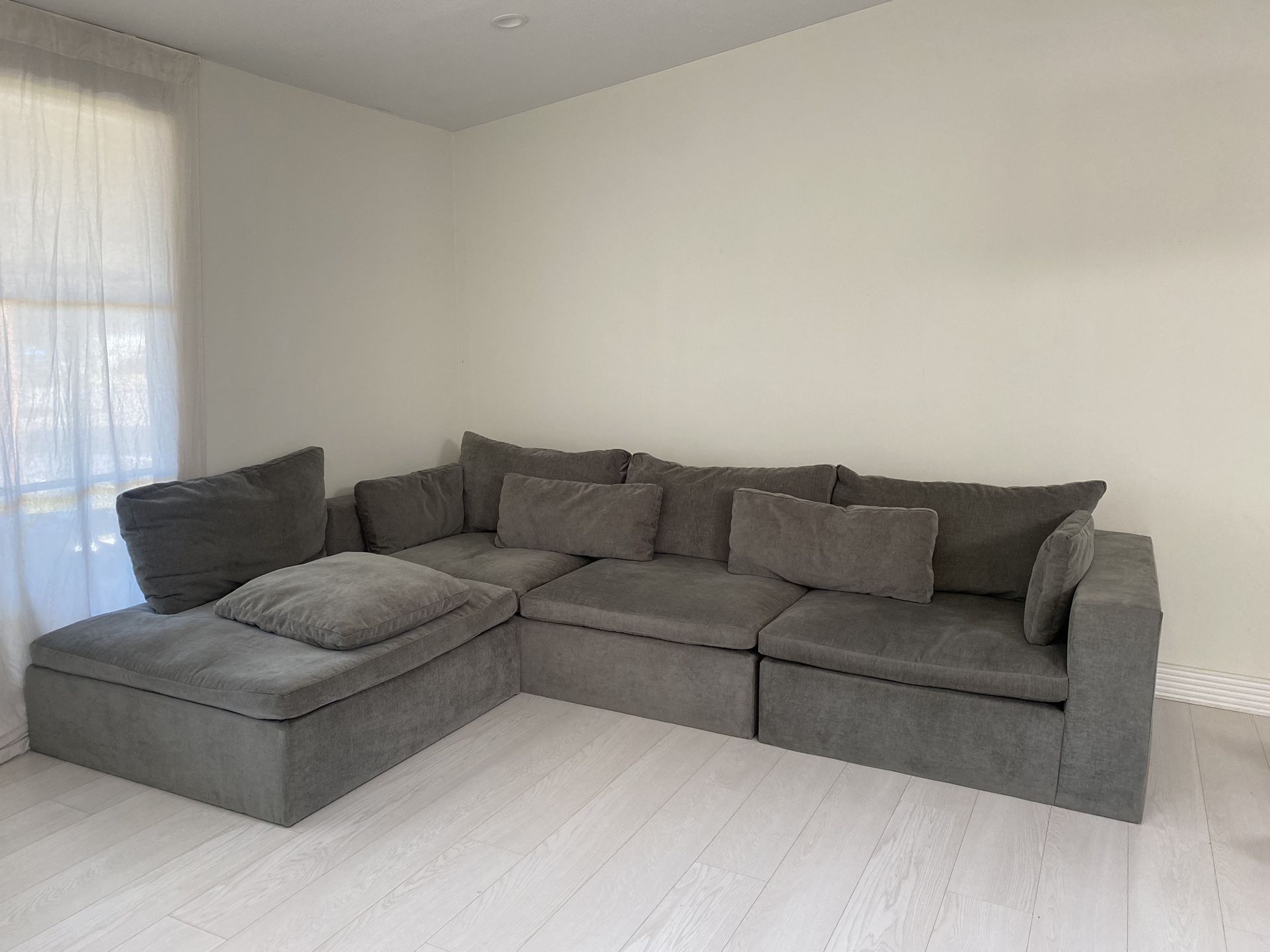 Grey West Elm Harmony Modular Sectional Couch And Ottoman