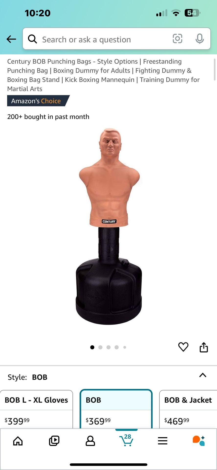 Century BOB Punching Bags - Style Options | Freestanding Punching Bag | Boxing Dummy for Adults | Fighting Dummy & Boxing Bag Stand | Kick Boxing Mann