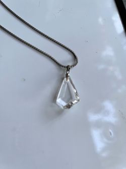 Clear Crystal Pendant Necklace Silver Chain