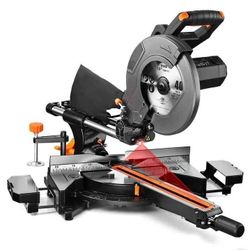 DOVAMAN 10-inch Single Bevel Sliding Miter Saw, w/3 Blades, 4500/3200RPM, Cut for Wood, PVC and Soft