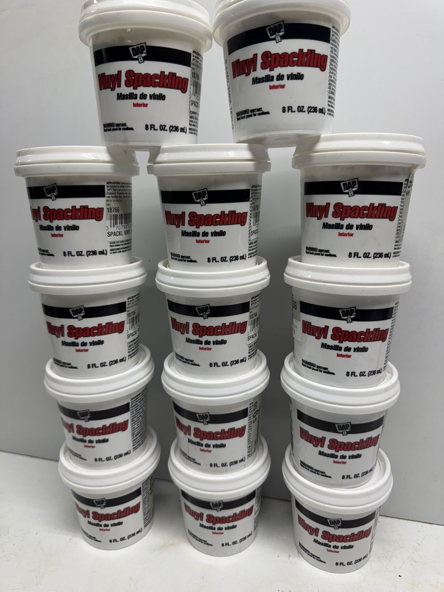 14 DAP Vinyl Spackling 8oz. $2 Each. Must Pick Up