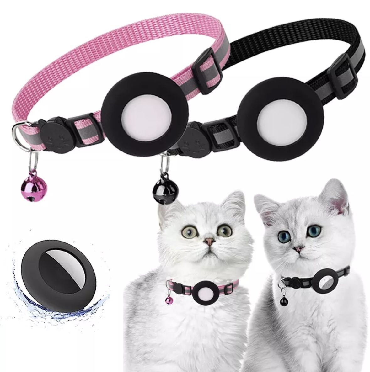 AirTag Cat Collar Reflective Air Tag Pet Collar with Bell Breakaway Safety