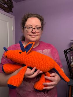 Triceratops Dinosaur Crocheted Plushie Stuffed Animal Orange Blue Toy LAYAWAY AVAILABLE