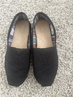 Womens TOMS Alpargata Black Canvas Slip On Flat Shoes Size 6