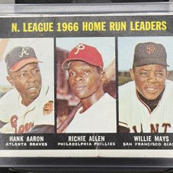 Hank Aaron - Richie Allen - Willie Mays  1967 Topps #244 National League Home Run Leaders baseball card