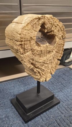 Rustic Wood Slice Sculpture on Stand