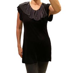 Black and Grey Top With Ruffle Collar