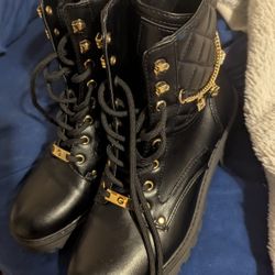 GBG Black Women's Leather Boots With Chain, Size 9M