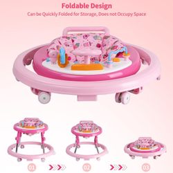 Andador plegable para bebés, andadores y centro de actividades para niños y niñas de 6 a 12 meses con bandeja de alimentación y música, y 5 alturas aj
