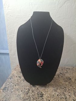 Vintage Enamel Neclace On Black Cord