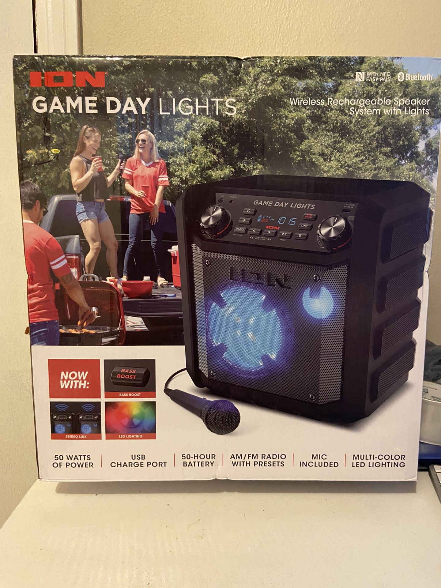 ION Audio Game Day Lights Portable Bluetooth Speaker with Microphone - Black