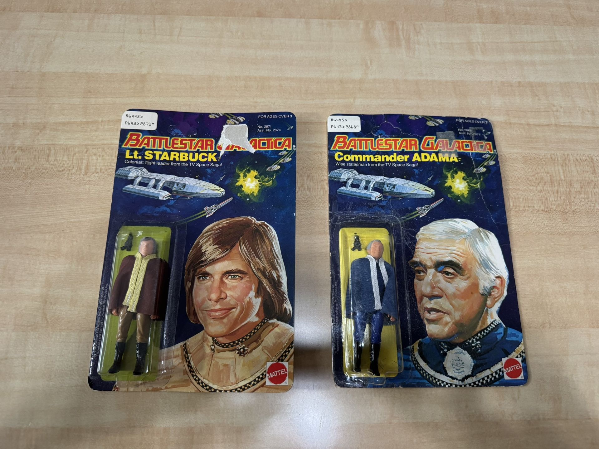 Vintage 1978 Battlestar Galactica Mattel Action Figures: Lt. Starbuck and Commander Adama NEW SEALED