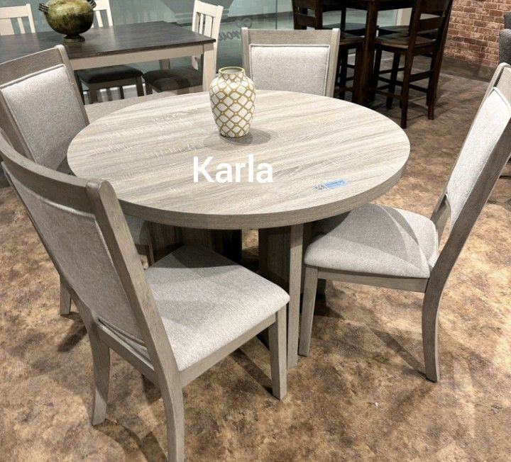 5-pc Round Dining Table Set Light Gray