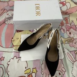 Christian Fabric & Ribbon Black Noir Shoes Slingback High Heel 