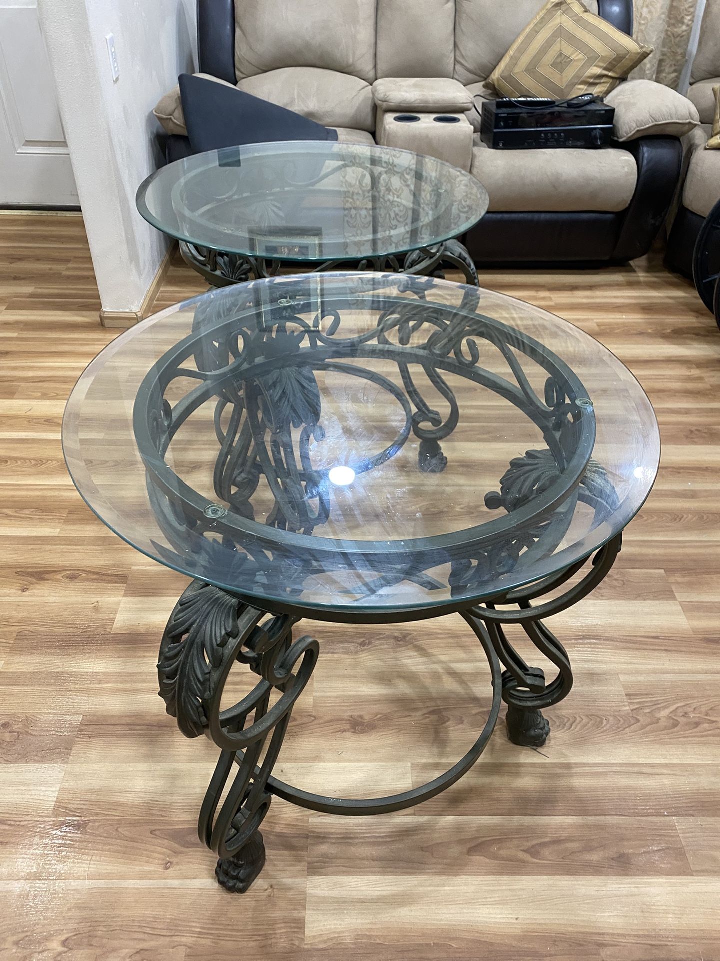 2 Metal And Glass Side Tables 