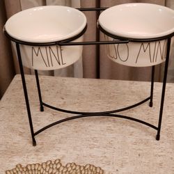 Rae Dunn "MINE & ALSO MINE" Dog Bowls
