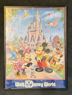 Vintage 90s Framed Walt Disney World Poster