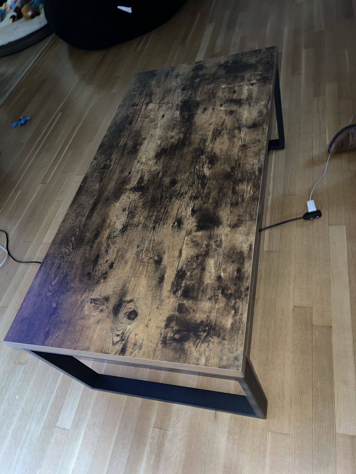 EXCEFUR Modern Coffee Table, Industrial Wood and Metal Center Table for Living Room, Rectangle Cocktail Tea Table for Home Office, Rustic Brown, 47 In