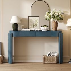 Entryway Table with Natural Wood Grain Finish, Console Table with Fluted