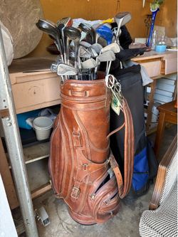 Vintage Burton Jasper Alabama Leather Golf Bag and Clubs